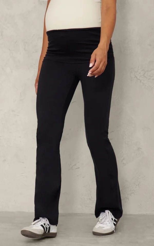 Maternity Black Fold Over Flared Leggings