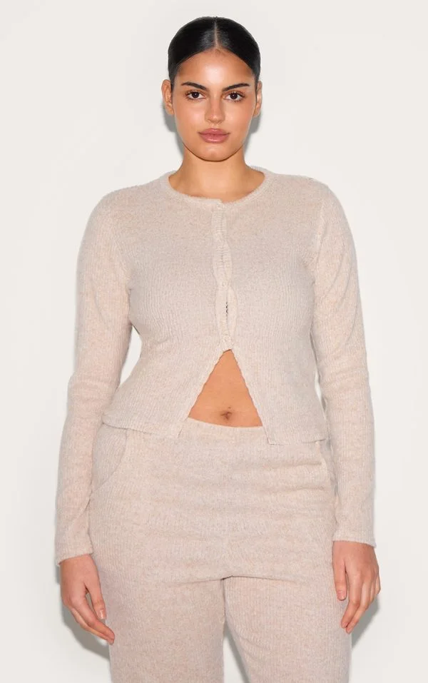 Plus Stone Brushed Rib Button Up Top