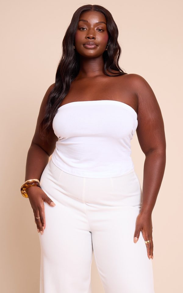 Plus White Soft Cotton Bandeau Top