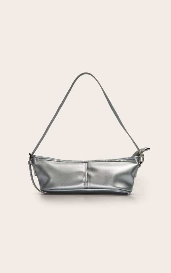 Silver PU Slim Buckle Strap Shoulder Bag