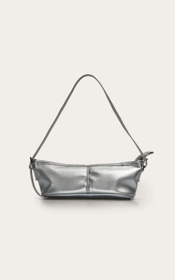 Silver PU Slim Buckle Strap Shoulder Bag