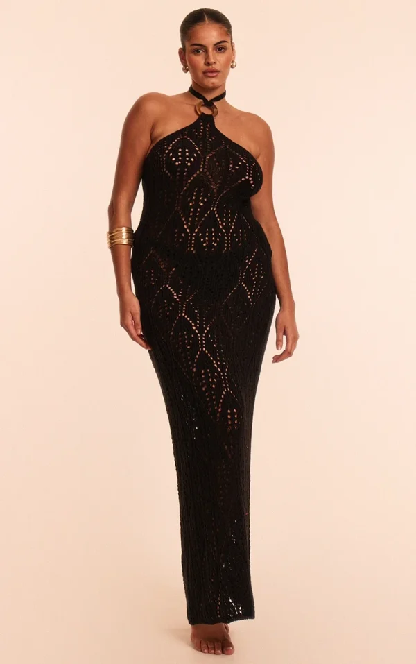 Plus Black Crochet Maxi Halter Neck Beach Dress