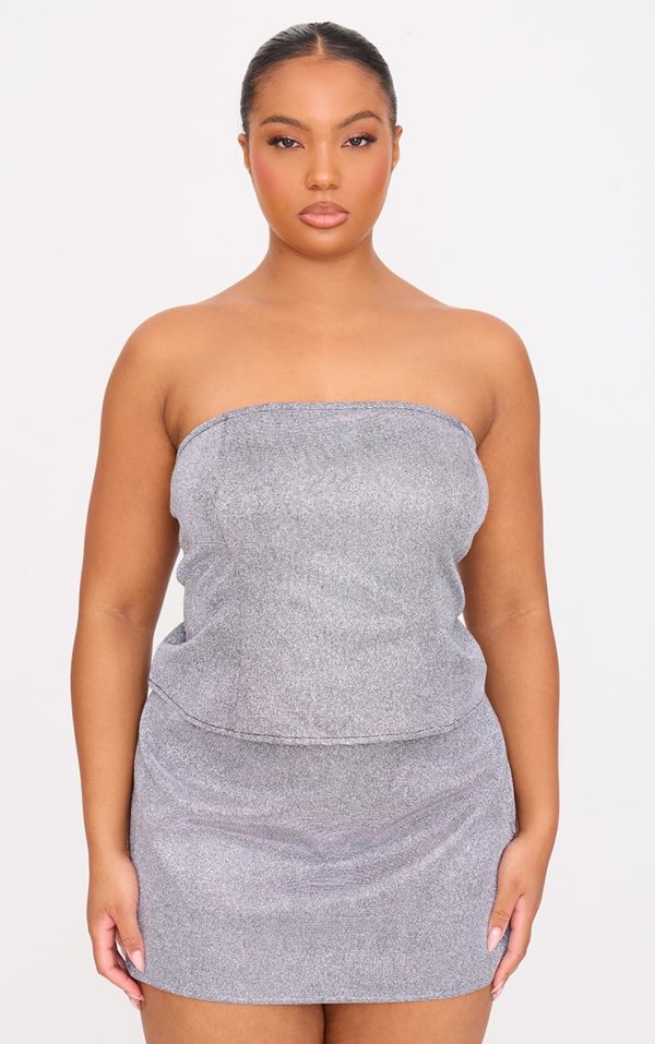 Plus Silver Glitter Detail Corset Top