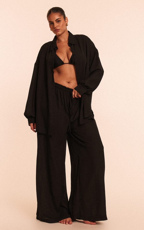 Plus Black Tie Waist Beach Pants