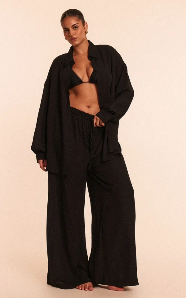 Plus Black Tie Waist Beach Pants