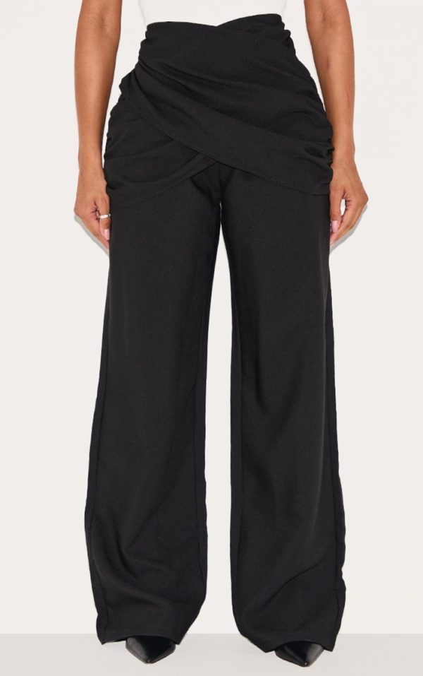 Shape Black High Waisted Tailored Wrap V Front Wide Leg Pants