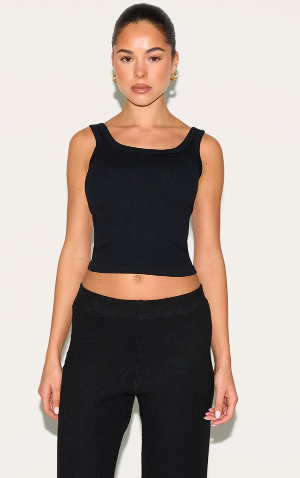 Black Snatched Rib Scoop Vest
