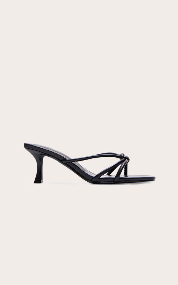 Black PU Wide Fit Square Toe Knotted Heeled Mules