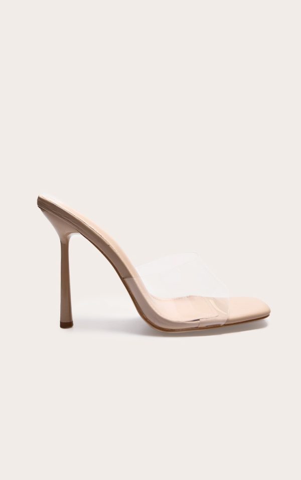 Nude Wide Fit Clear Strap Heeled Mules