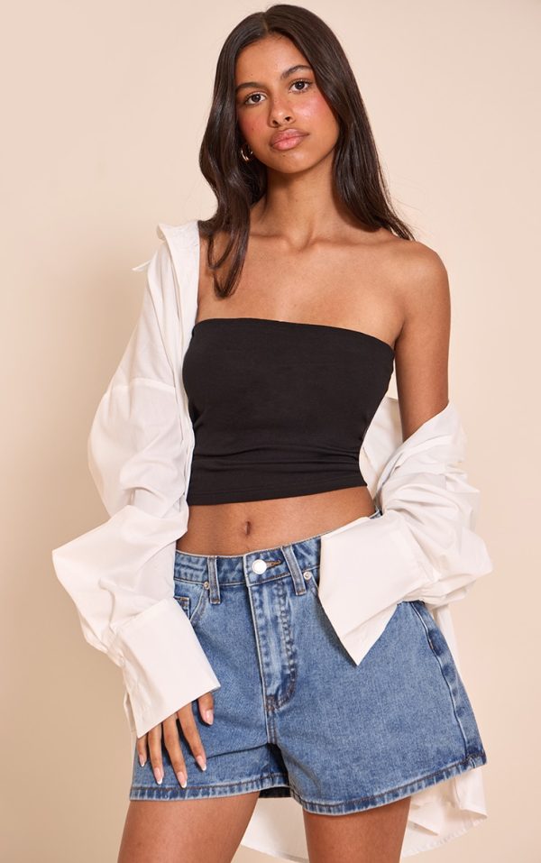 Petite Black Soft Cotton Bandeau Top