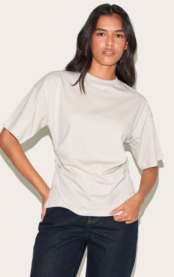 Light Grey Ruched Side Detail T Shirt