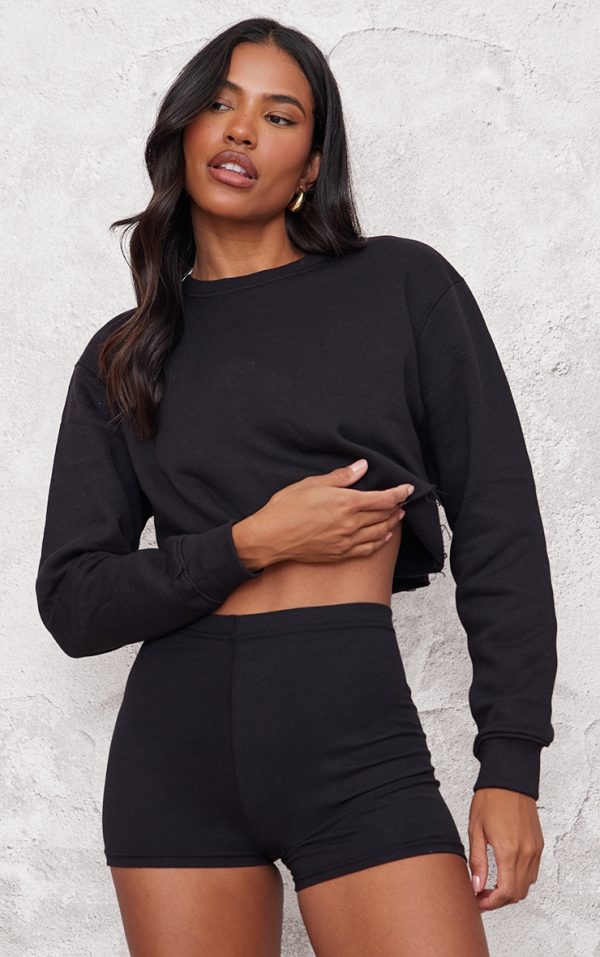 Black Oversized Cropped Sweatshirt