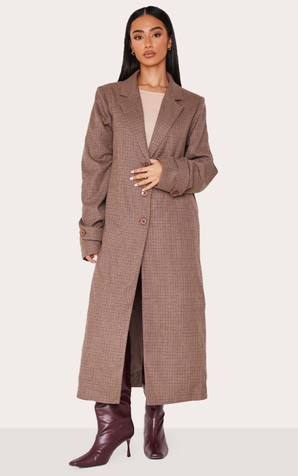 Petite Multi Check Print Oversized Trench Coat