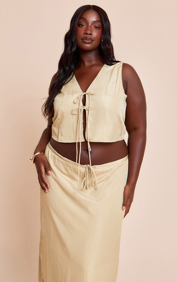 Plus Clay Textured Tie Detail Vest