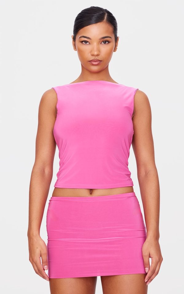 Hot Pink Slinky Open Back Longline Top
