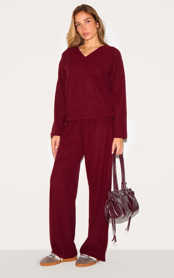 Burgundy Soft Rib Straight Leg Pants