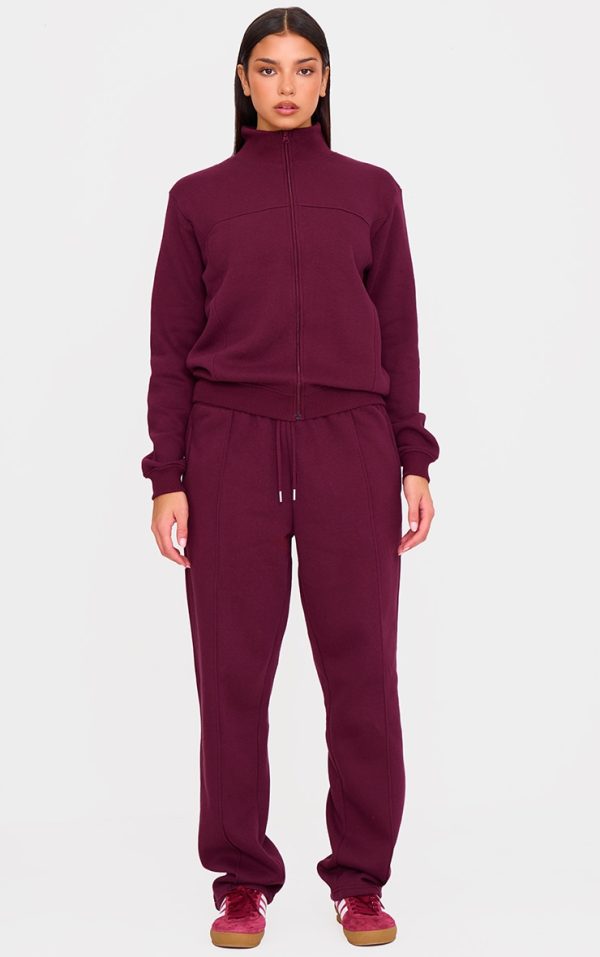 Burgundy Seam Detail Wide Leg Sweatpants