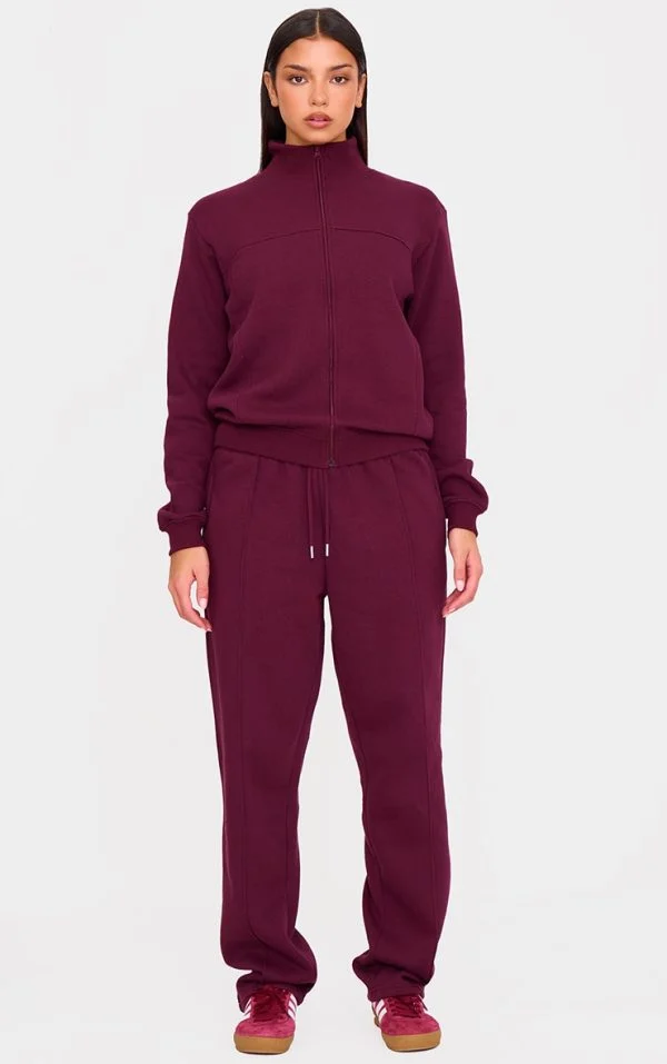 Burgundy Seam Detail Wide Leg Sweatpants