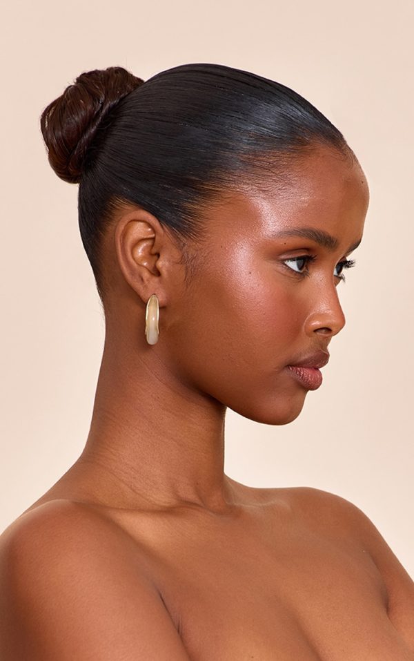 Gold Edged Beige Resin Hoop Earrings