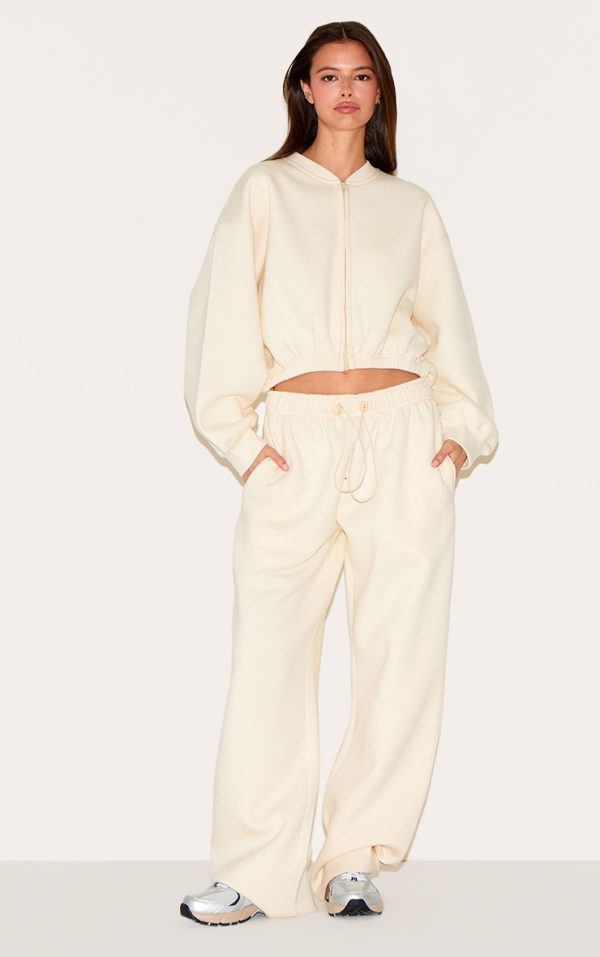 Cream Drawcord Hem Oversized Sweatpants