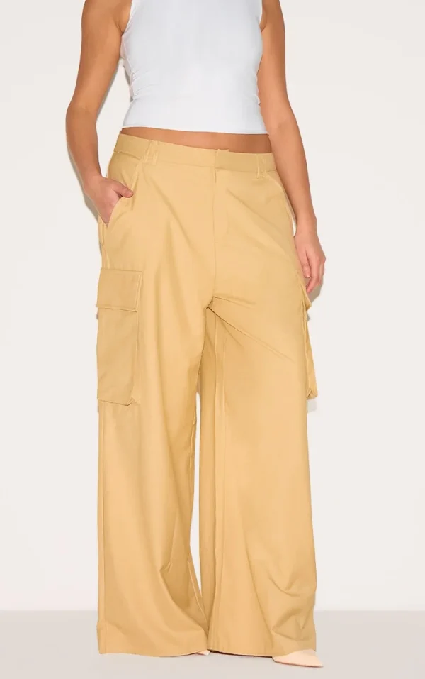 Plus Butterscotch Woven Pocket Detail Straight Leg Pants