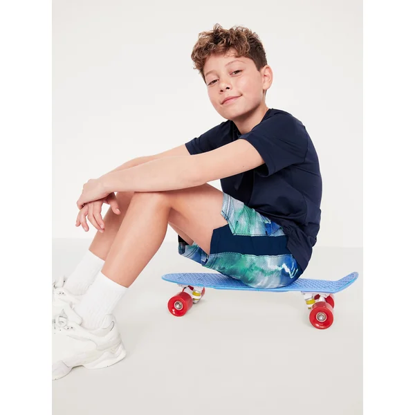 Above Knee StretchTech Performance Shorts for Boys - Light Blue Print