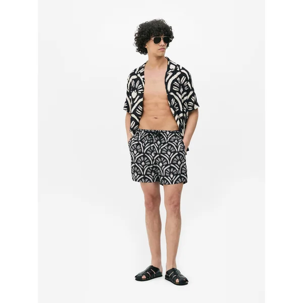 Abstract Drawstring Swim Shorts - Black