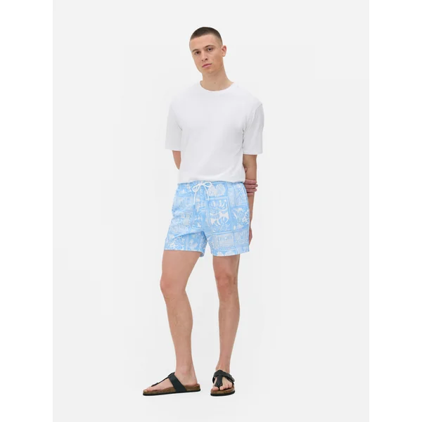 Abstract Drawstring Swim Shorts - Blue