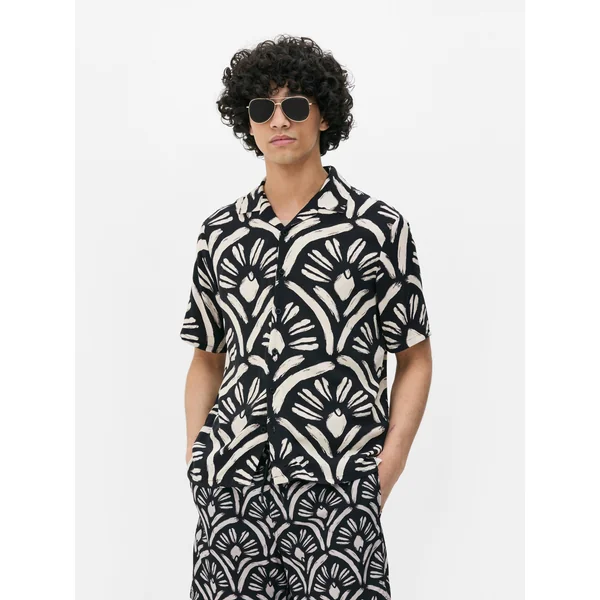 Abstract Short Sleeve Shirt - Black/White