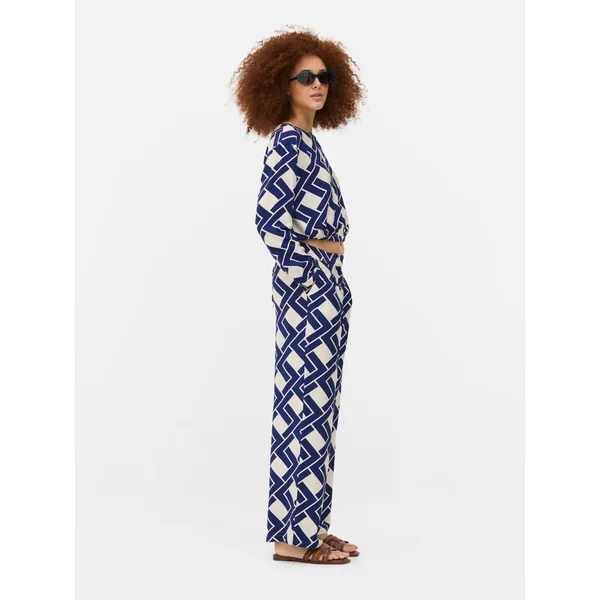 Abstract Wide Leg Pants - Blue
