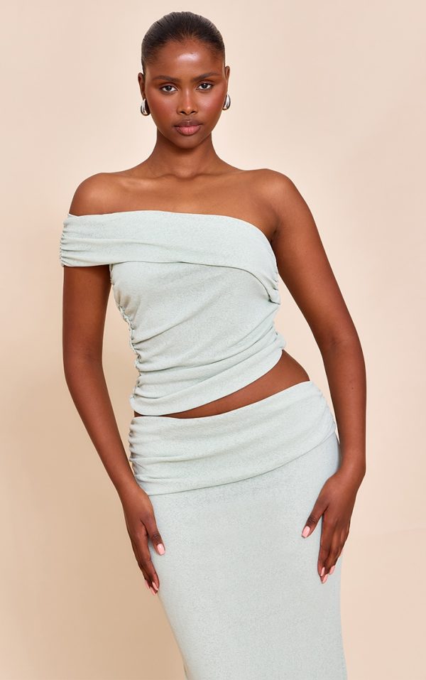 Sage Onion Skin Ruched Side Asymmetric Top