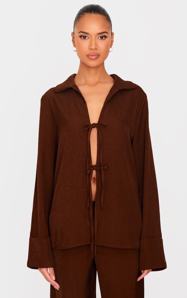 Chocolate Premium Long Sleeve Tie Front Shirt