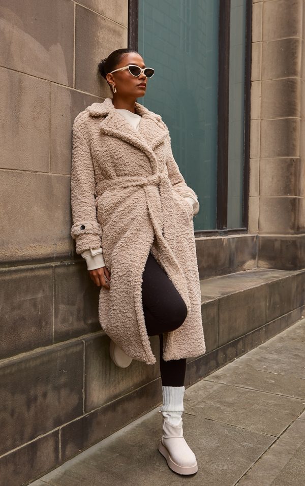 Beige Borg Belted Trench Coat