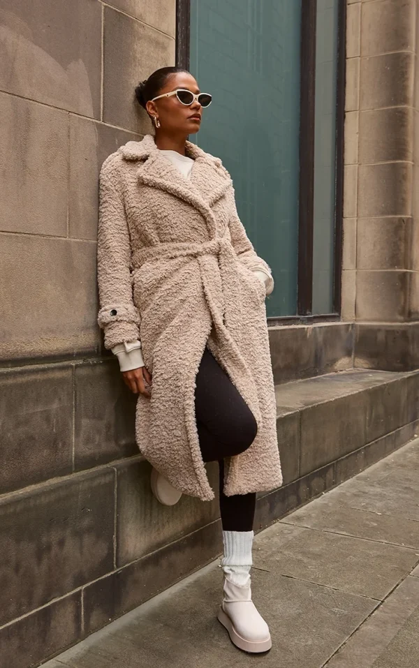 Beige Borg Belted Trench Coat