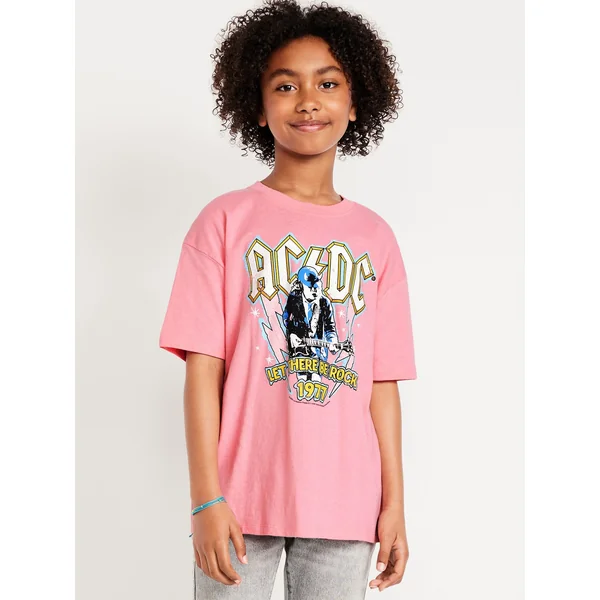 AC/DC™ Oversized Graphic T-Shirt for Girls - Light Peony