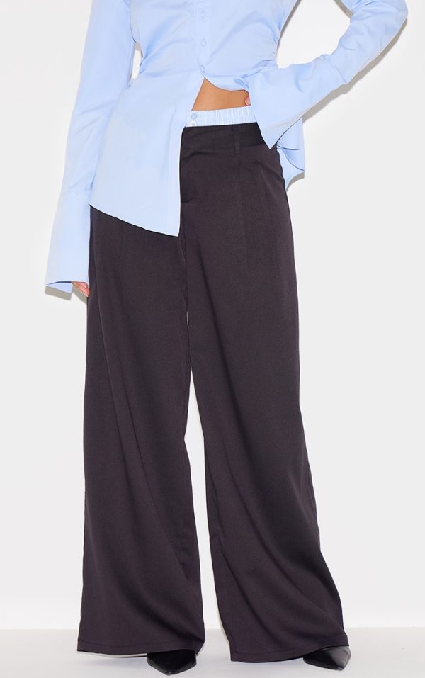 Black Woven Contrast Stripe Boxer Detail Straight Leg Pants