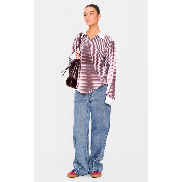 Acid Blue Wash Low Rise Seam Detail Wide Leg Jeans