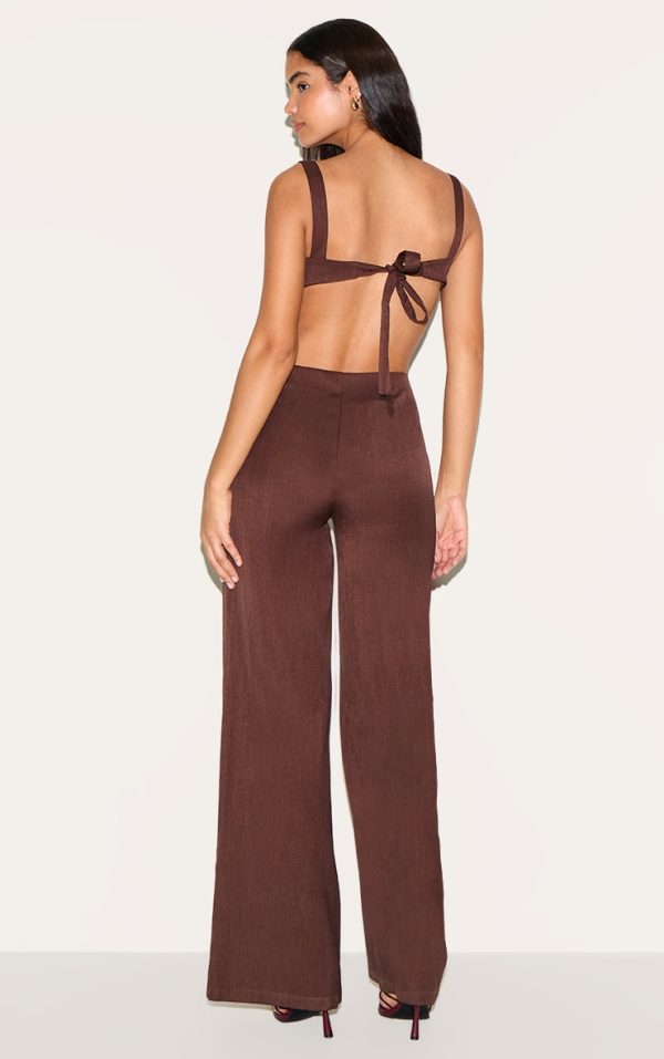 Tall Dark Chocolate Open Back Wide Leg Jumpsuit