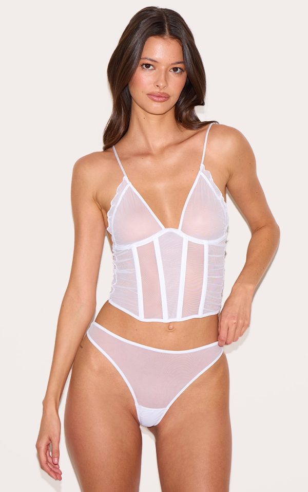 White Mesh Boned Corset Set