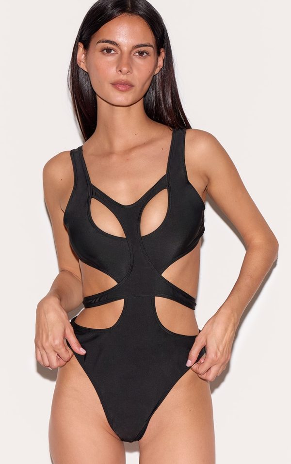 Black Double Layered Cut Out Swimsuit