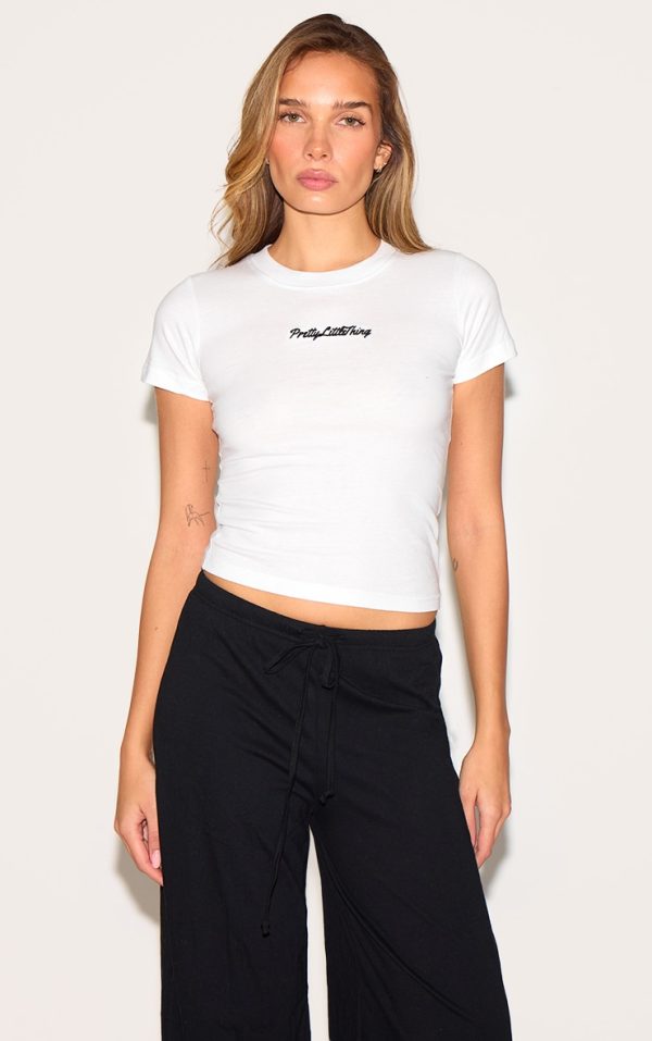 PRETTYLITTLETHING White Plt Embroidered Baby Doll Tee