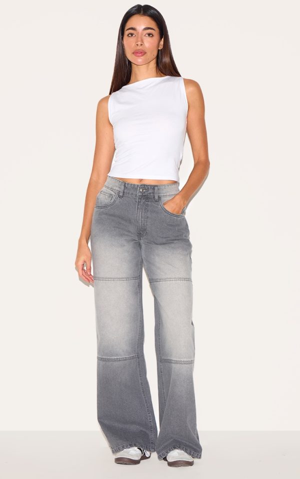 Grey Seam Detail Straight Leg Jeans