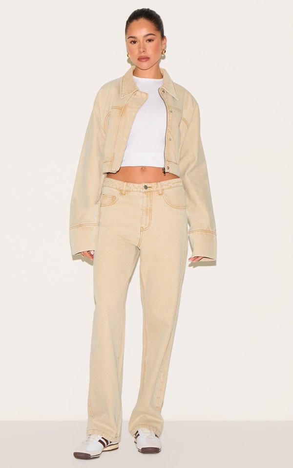 Washed Stone Mid Rise Straight Leg Jeans