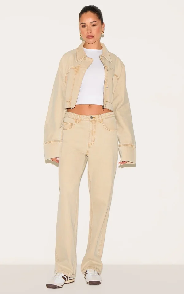 Washed Stone Mid Rise Straight Leg Jeans