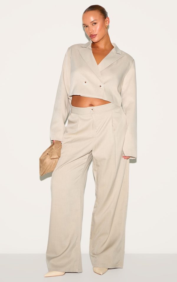 Plus Light Grey Tailored Woven Wide Leg Pants
