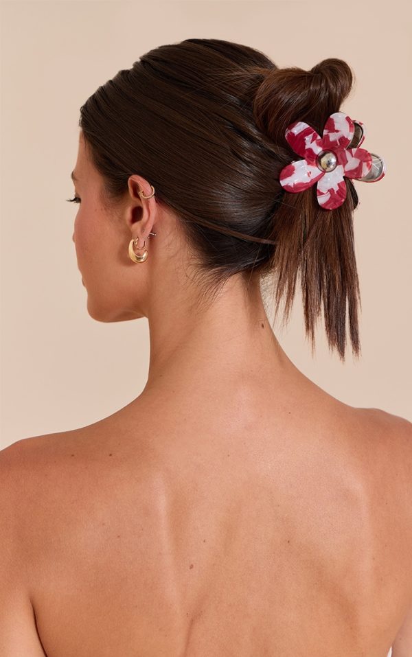 Red Marble Floral Metal Hair Clip