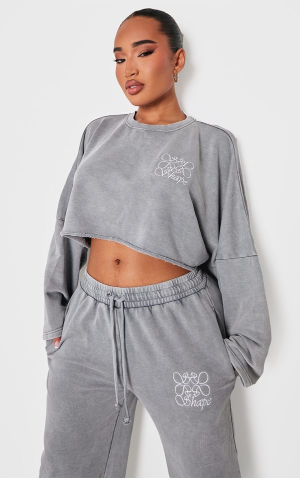 Shape Washed Grey Swirl Logo Cropped Oversized Sweatshirt
