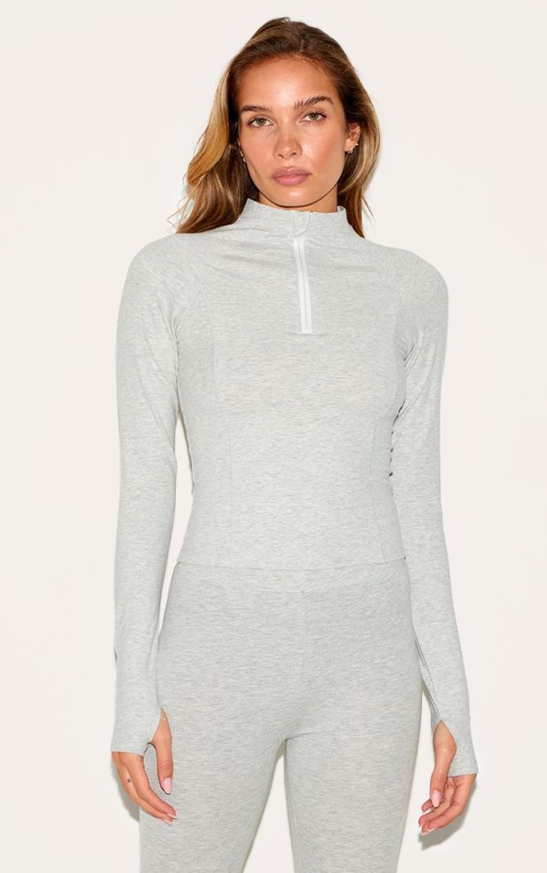 Ash Grey Sculpt Quarter Zip Gym Top