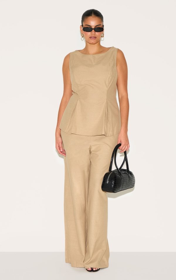 Plus Sand Striped Cotton Wide Leg Pants