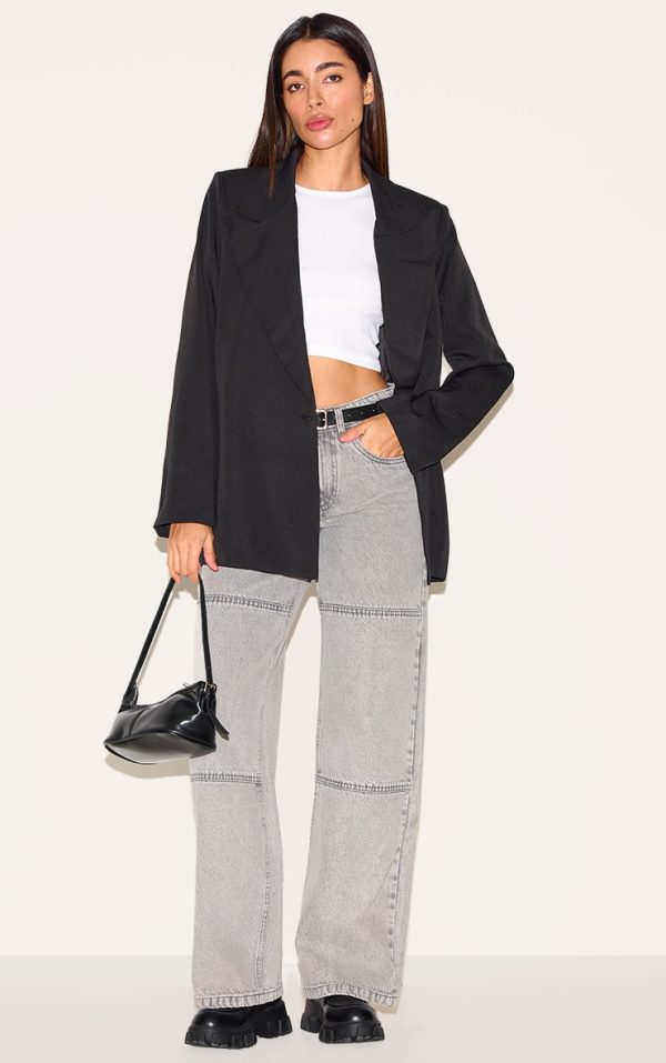 Vintage Grey Seam Detail Straight Leg Jeans